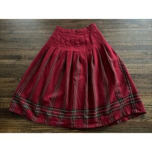 Vintage LL Bean 100% wool Made in Scotland Red Plaid Pleated Skirt Size 12